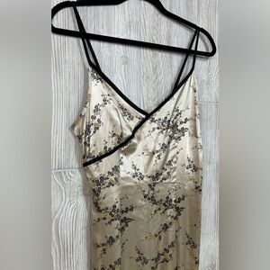 Vintage Y2K Possessed Gold Camisole Slip Dress Floral Cherry Blossom Size Small